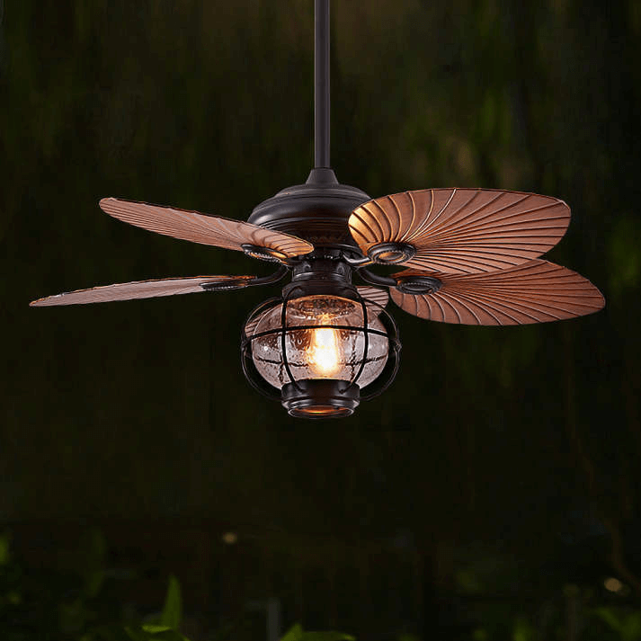Ventilateur de Plafond Extérieur Vintage Noir avec Lumière