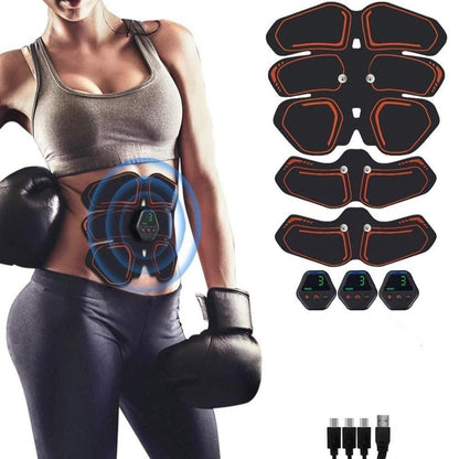"Électrostimulateur musculaire sans fil, équipé d'électrodes, idéal pour raffermir les abdominaux et sculpter la silhouette."