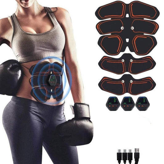 "Électrostimulateur musculaire sans fil, équipé d'électrodes, idéal pour raffermir les abdominaux et sculpter la silhouette."