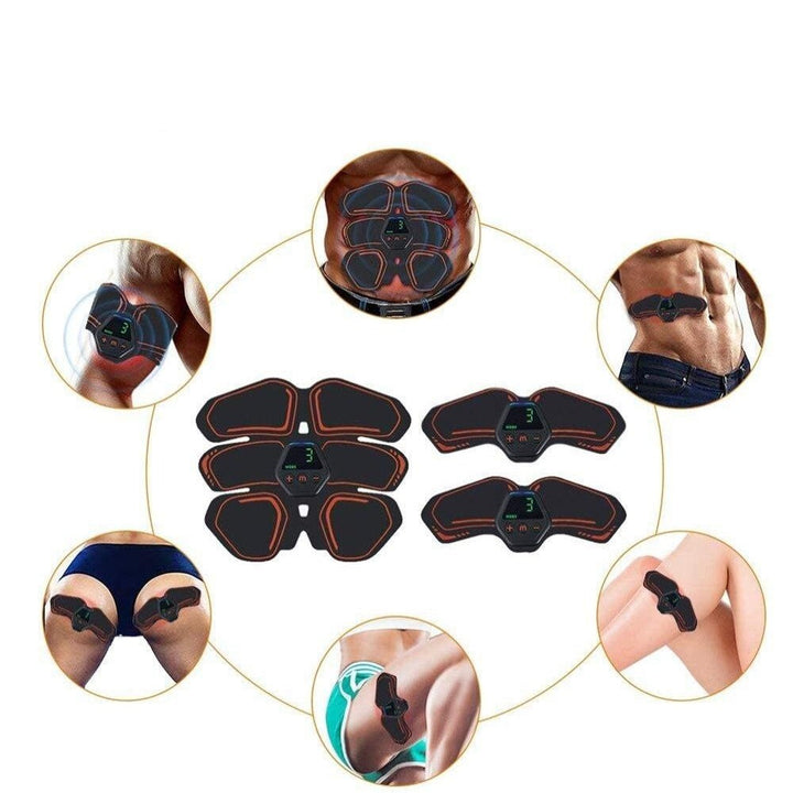 "Électrostimulateur musculaire sans fil, équipé d'électrodes, idéal pour raffermir les abdominaux et sculpter la silhouette."