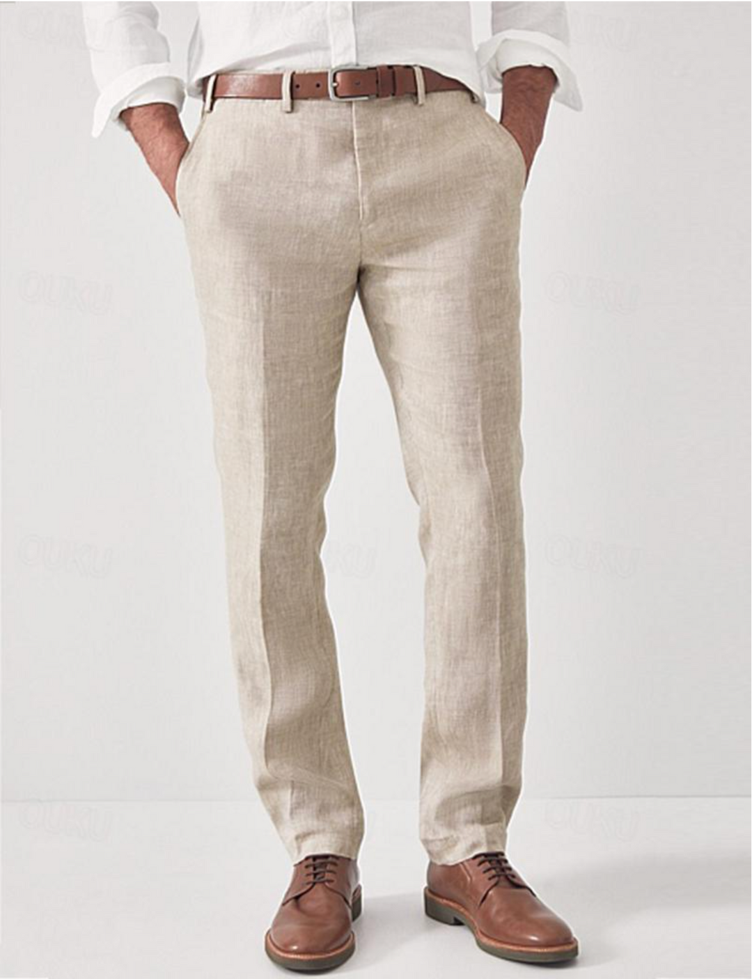 "Élégant pantalon en lin Paul pour homme, couleur beige, coupe moderne, idéal pour confort et style au quotidien"
