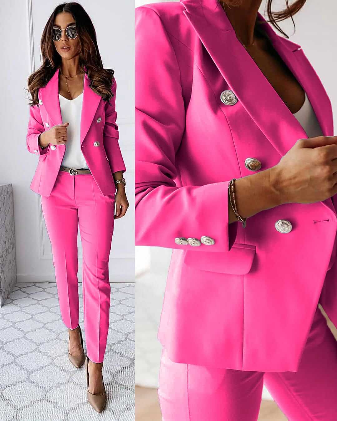 "Ensemble blazer femme élégant et polyvalent, coupe fluide, silhouette sophistiquée pour occasions formelles ou semi-formelle