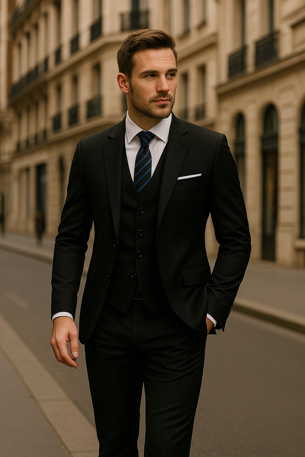 "Ensemble costume 3 pièces formelle homme, élégant gris foncé, veste, gilet et pantalon pour occasions formelles"