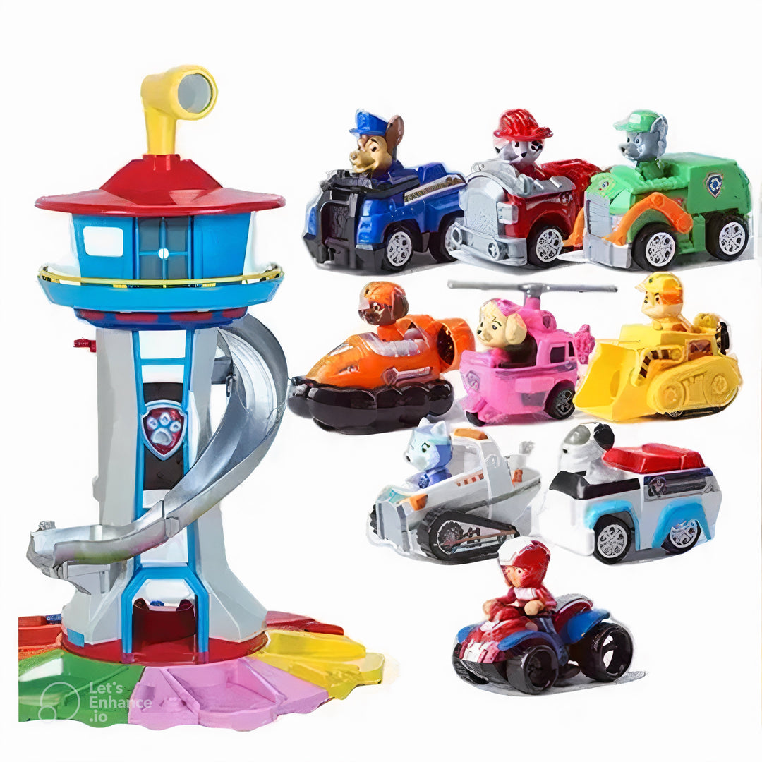 Ensemble de voitures PawPatrol colorées et robustes pour enfants, plastique durable, stimule l'imagination dès 4 ans.
