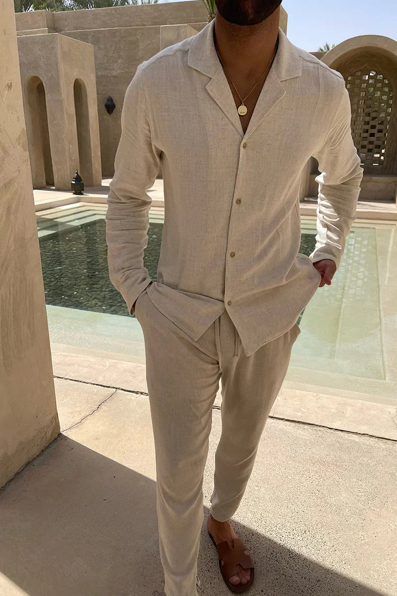 Ensemble décontracté homme Faustin, manches longues, pantalon assorti, coton doux, look casual chic printemps-automne.