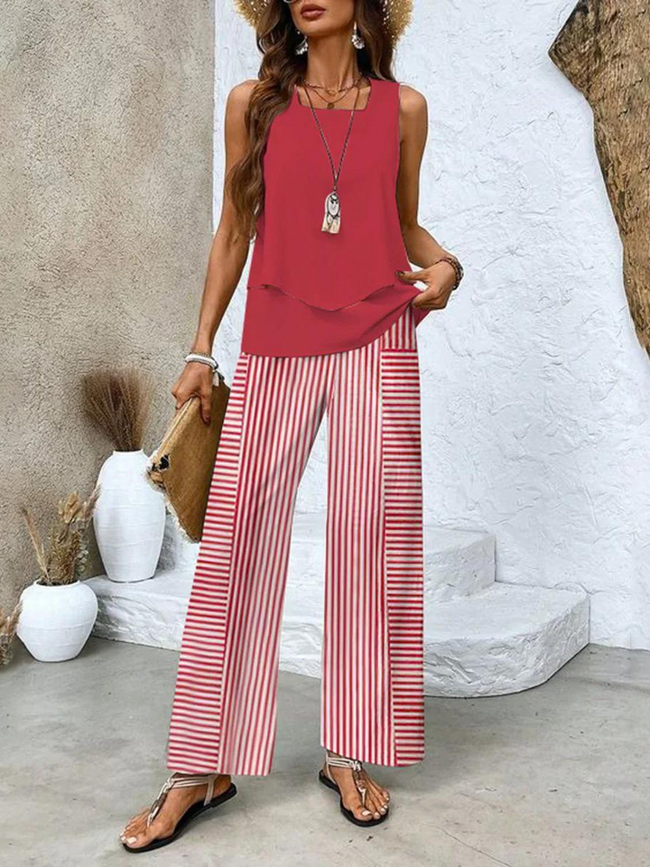 Ensemble floral femme chic, haut à imprimé floral, pantalon flatteur élégant et confortable, idéal pour soirées décontractées
