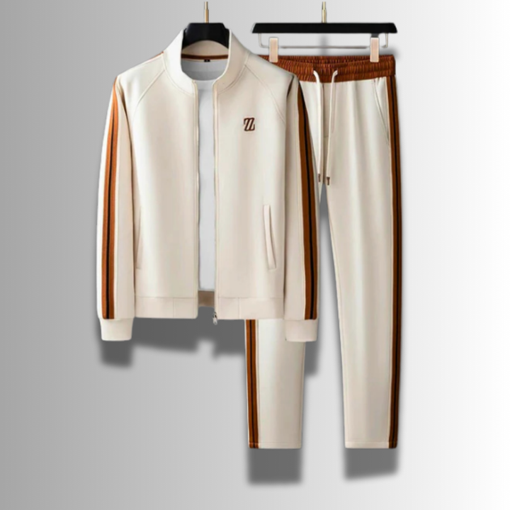 "Ensemble jogging élégant pour hommes, coupe moderne, couleur foncée, tissu respirant, idéal sport et détente."