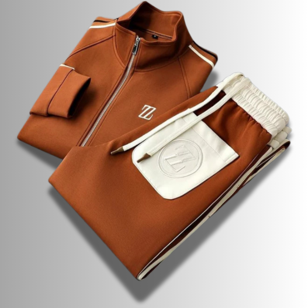 "Ensemble jogging élégant pour hommes, coupe moderne, couleur foncée, tissu respirant, idéal sport et détente."