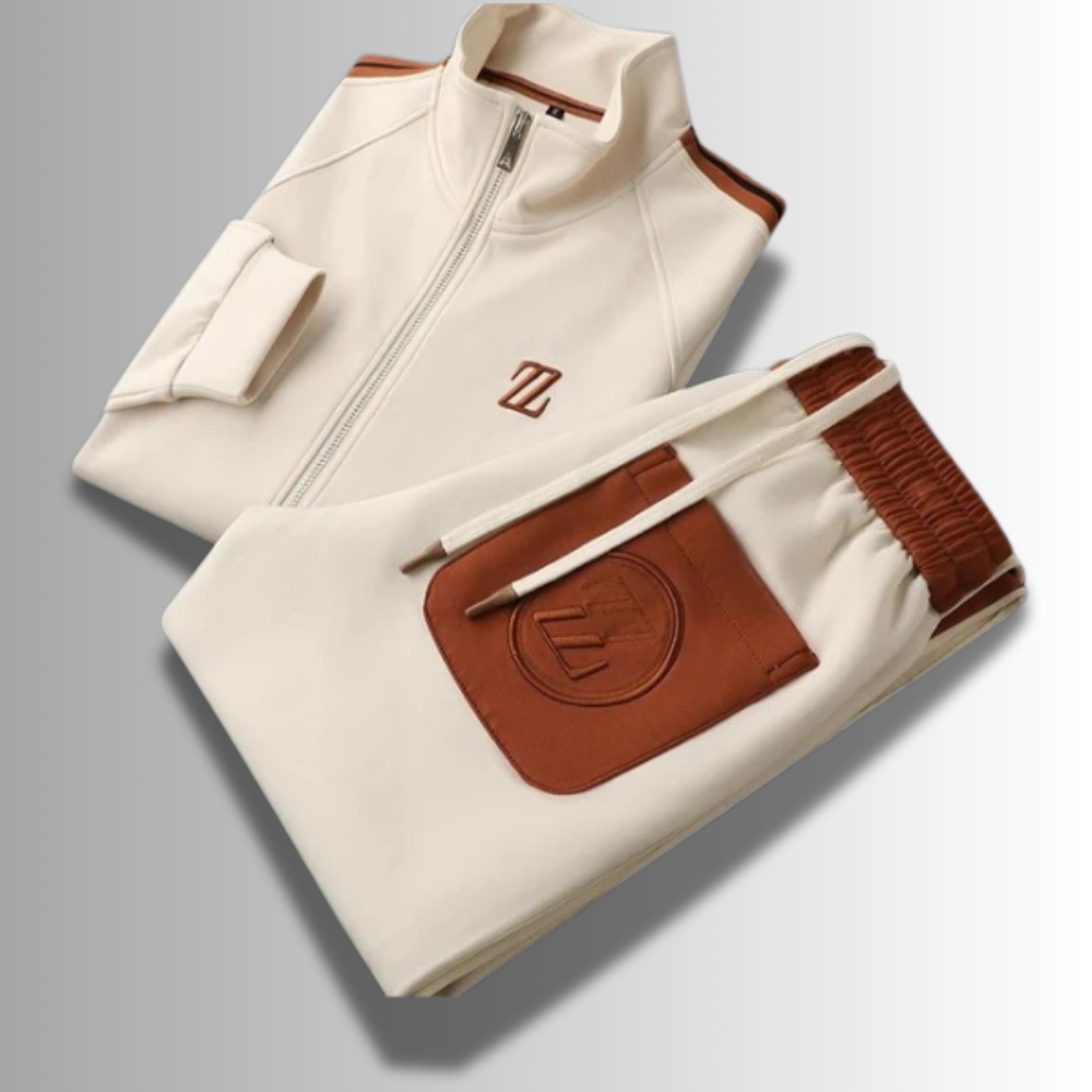 "Ensemble jogging élégant pour hommes, coupe moderne, couleur foncée, tissu respirant, idéal sport et détente."