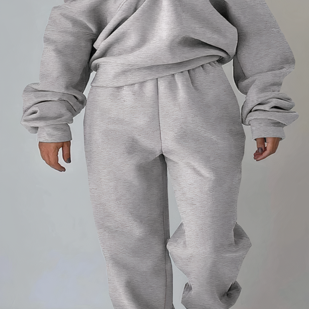 "Ensemble survêtement femme ELSIE, style chic et confortable, tissu stretch, blanc, taille haute, décontracté pour sport."