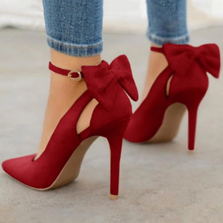 "Escarpins femme à bout pointu avec nœud élégant, talons aiguilles élancés, parfaits pour mariages et soirées élégantes."