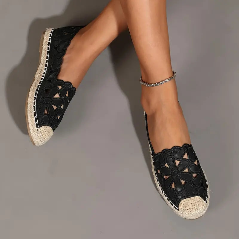 "Espadrilles femme été, imprimé floral, confortables, légères, design élégant, idéal pour sorties estivales et plages."