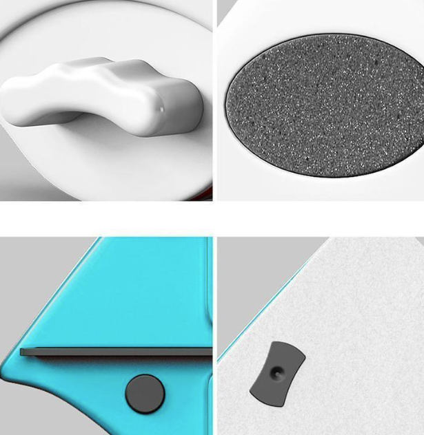 Essuie-glace double face magnétique bleu, nettoie vitres épaisses, forme triangulaire, avec cordon sécurité et récipient savo