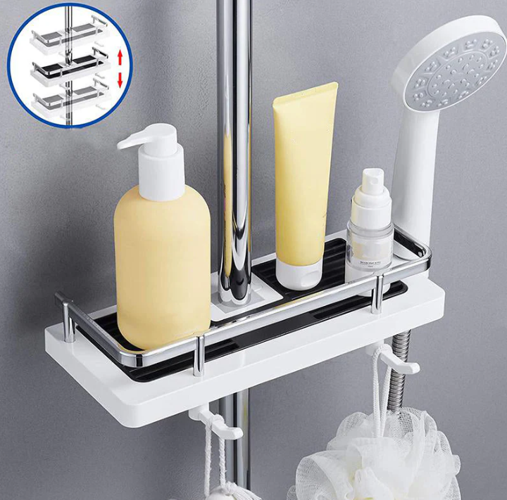Étagère de douche compacte, design moderne, épurée, haute capacité de rangement; idéale salle de bains, résistante à l'eau.