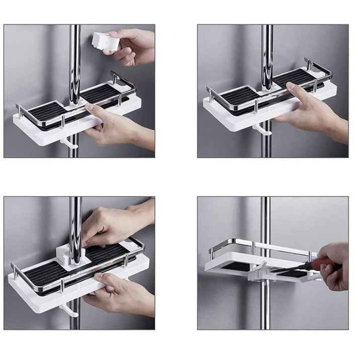 Étagère de douche compacte, design moderne, épurée, haute capacité de rangement; idéale salle de bains, résistante à l'eau.