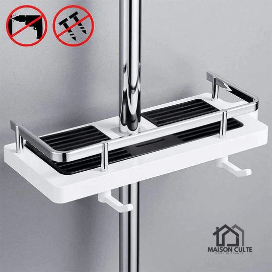 "Étagère de douche moderne sans perçage, design épuré, facile à installer, résistante à l'humidité et à la corrosion"
