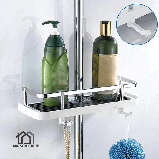 "Étagère de douche moderne sans perçage, design épuré, facile à installer, résistante à l'humidité et à la corrosion"
