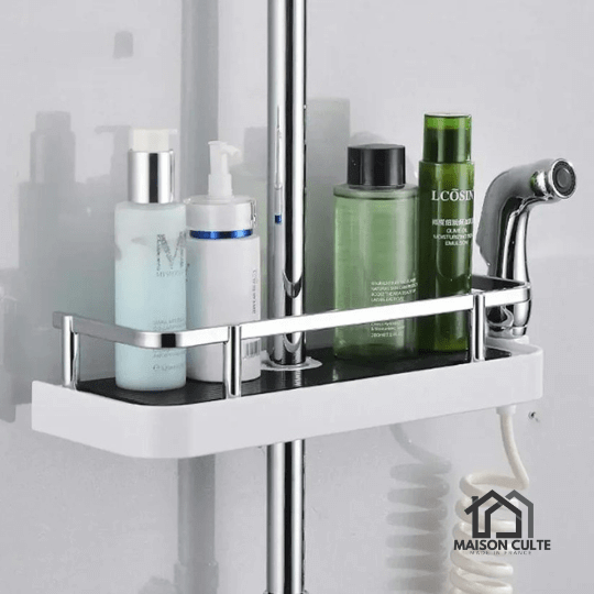 "Étagère de douche moderne sans perçage, design épuré, facile à installer, résistante à l'humidité et à la corrosion"