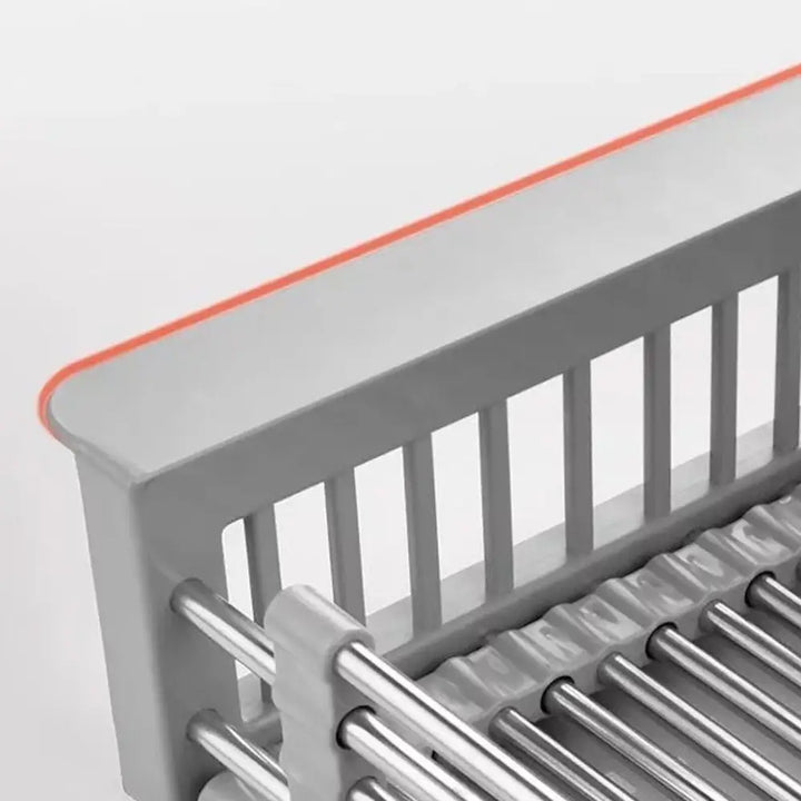 "Étagère extensible pour cuisine en acier inox, design moderne, idéale pour organisateur évier, support ustensiles."