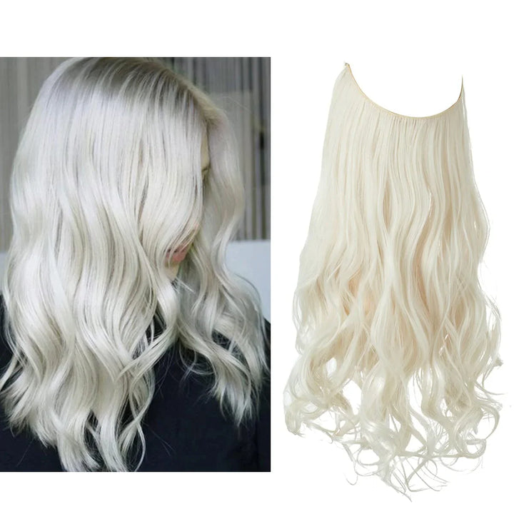 "Extensions capillaires invisibles, volumineuses, look naturel, fibres de haute qualité, accessoires pour femme."