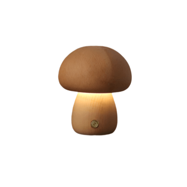 Lampe Champignon Bois Rechargeable LED - Déco Naturelle