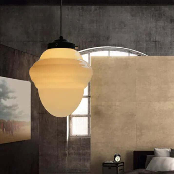 Lampe Pendante Géométrique En Verre Au Lait Blanc Vintage