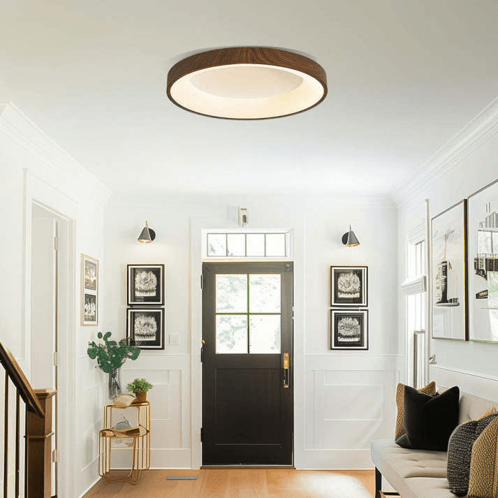 Plafonnier LED Rond en Bois Naturel - Éclairage Moderne pour Chambre