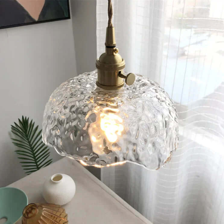 Lampe À Suspension Irrégulière En Verre De Laiton