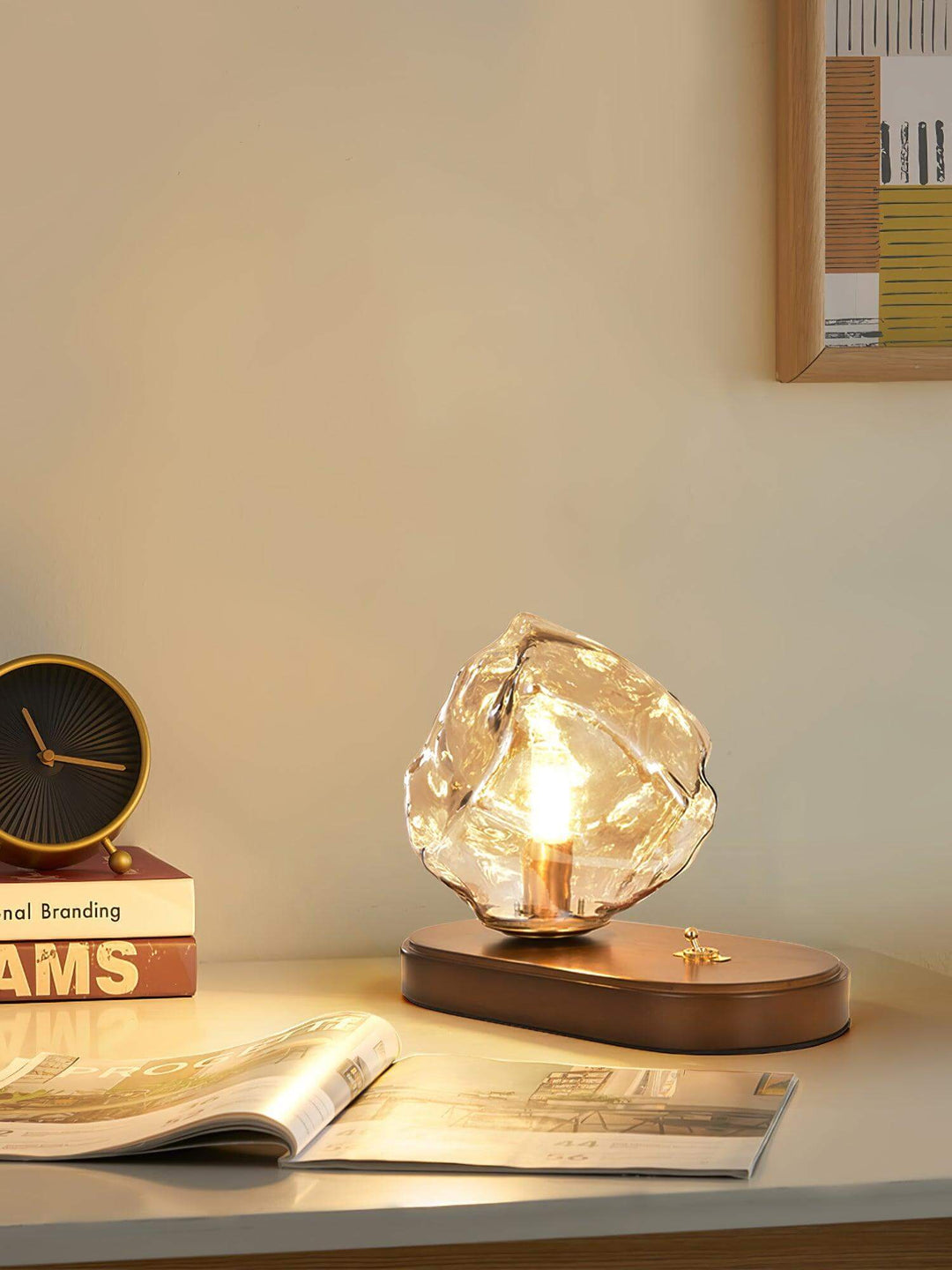 Lampe De Table En Verre En Forme De Pierre De Glace