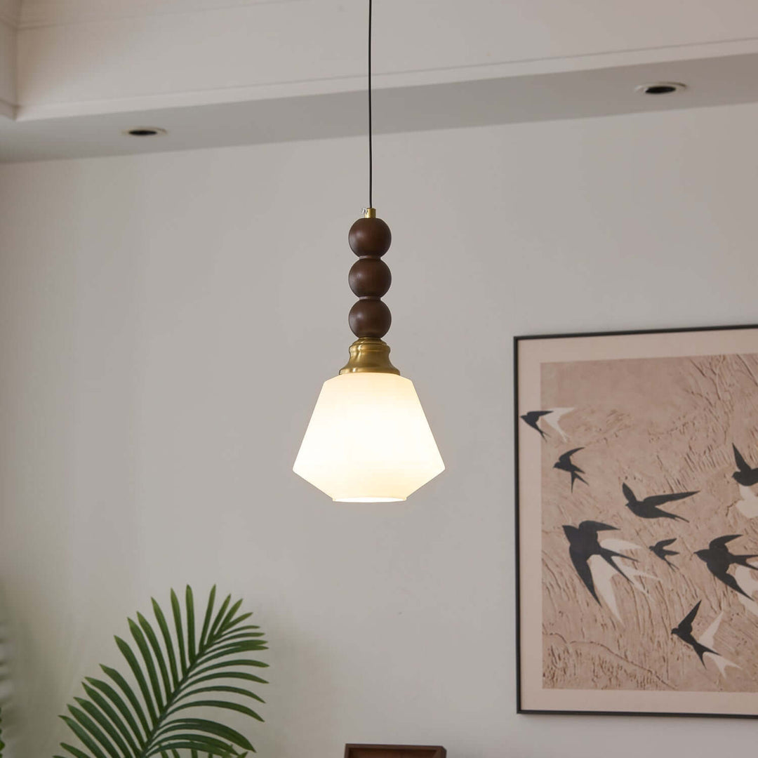 Suspension élégante en verre, bois et métal - Luminaire design