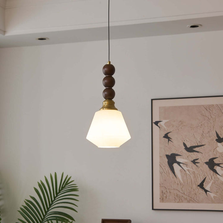Suspension élégante en verre, bois et métal - Luminaire design