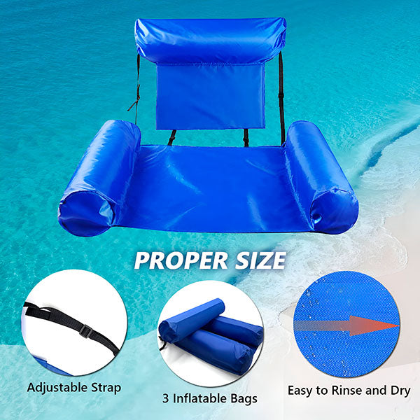 "Fauteuil gonflable de natation avec dossier ergonomique et accoudoirs, confort luxueux pour détente en piscine ou lac."