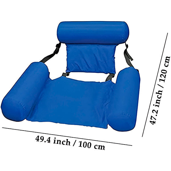 "Fauteuil gonflable de natation avec dossier ergonomique et accoudoirs, confort luxueux pour détente en piscine ou lac."
