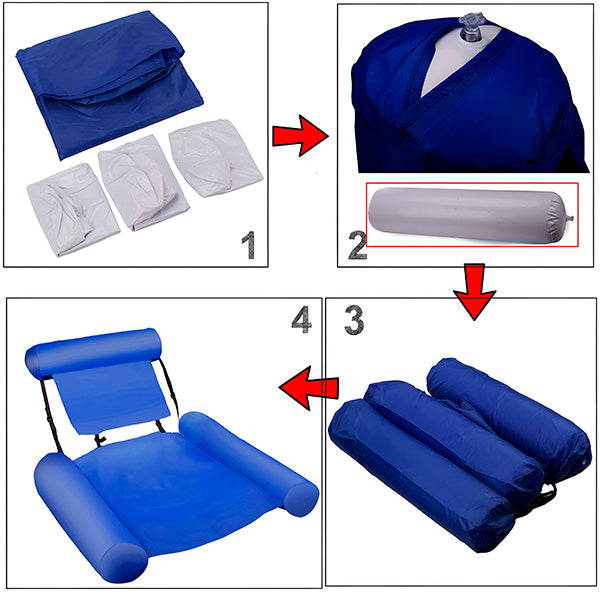"Fauteuil gonflable de natation avec dossier ergonomique et accoudoirs, confort luxueux pour détente en piscine ou lac."