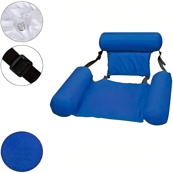 "Fauteuil gonflable de natation avec dossier ergonomique et accoudoirs, confort luxueux pour détente en piscine ou lac."