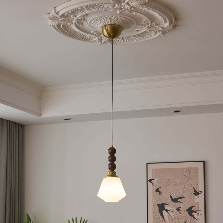 Suspension élégante en verre, bois et métal - Luminaire design