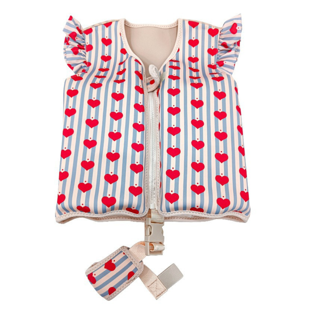 Gilet de natation enfant néoprène, couleurs vives, motifs ludiques, sécurité optimale, flottaison de 2 à 27,5 kg.