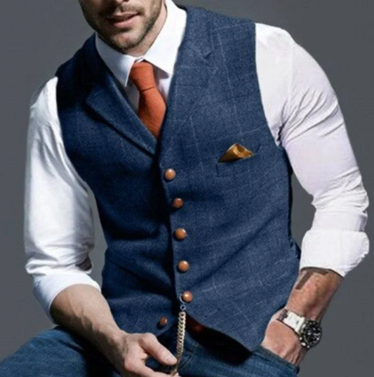 "Gilet élégant pour hommes, coton léger, col montant, coupe épurée, style raffiné idéal toutes occasions."