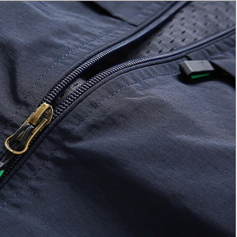 "Gilet zippé homme léger et respirant, gris, protection UV, parfait pour l'été, avec fermeture éclair pour style polyvalent."