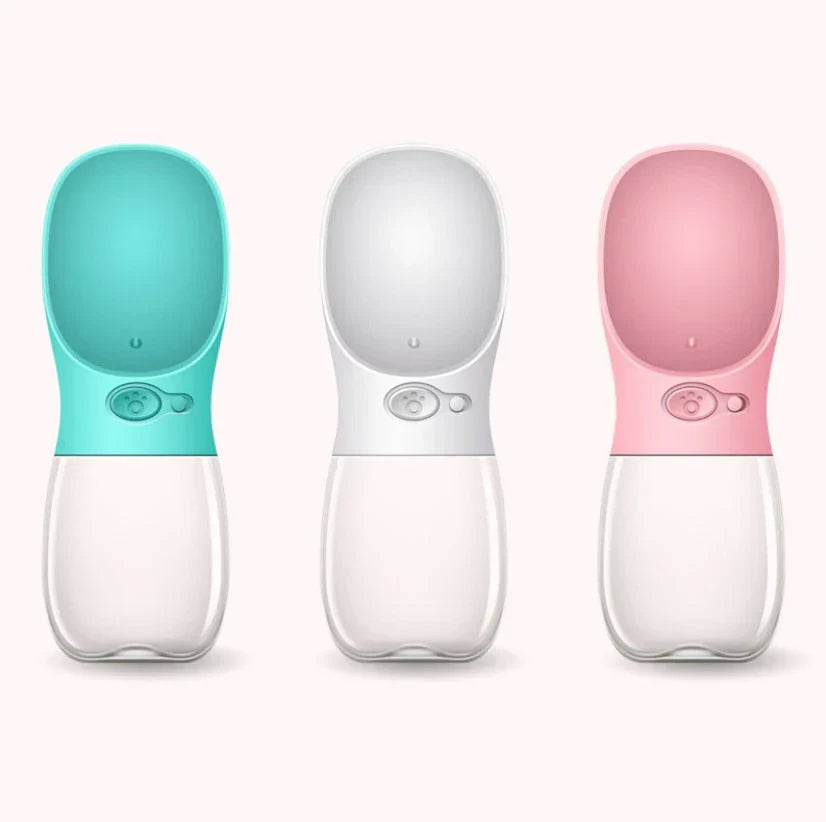 "Gourde portable étanche pour chien avec bol intégré, élégante et compacte pour hydratation facile en déplacement."