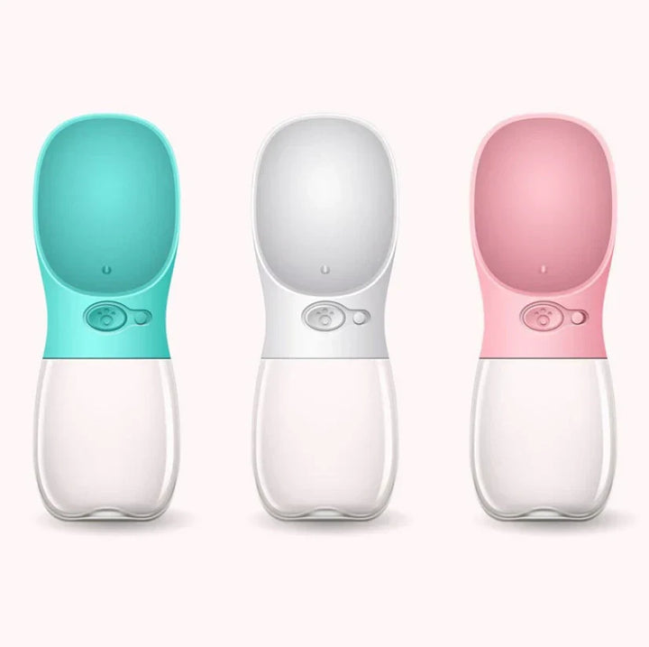 "Gourde portable étanche pour chien avec bol intégré, élégante et compacte pour hydratation facile en déplacement."
