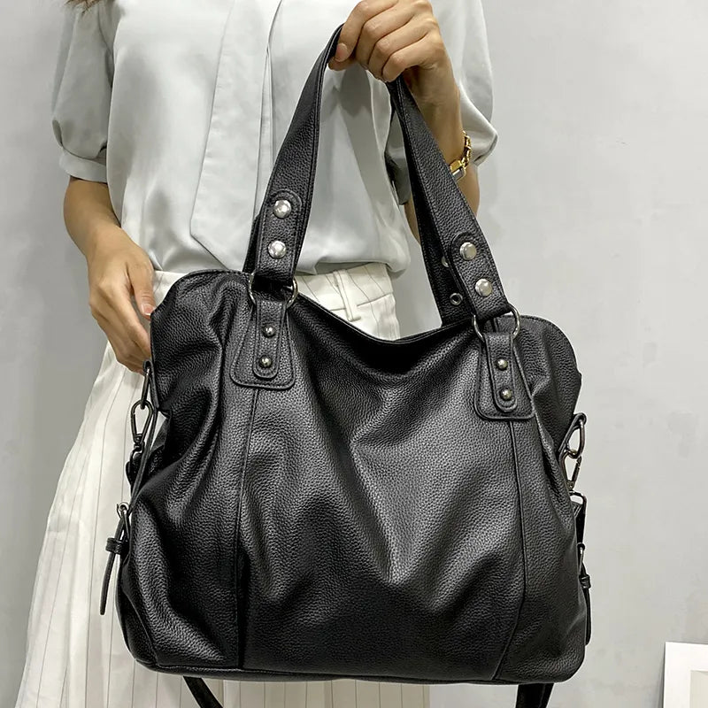"Grand cabas similicuir grainé pour étudiants et professionnels, spacieux et élégant, disponible en beige, crème, marron, noi