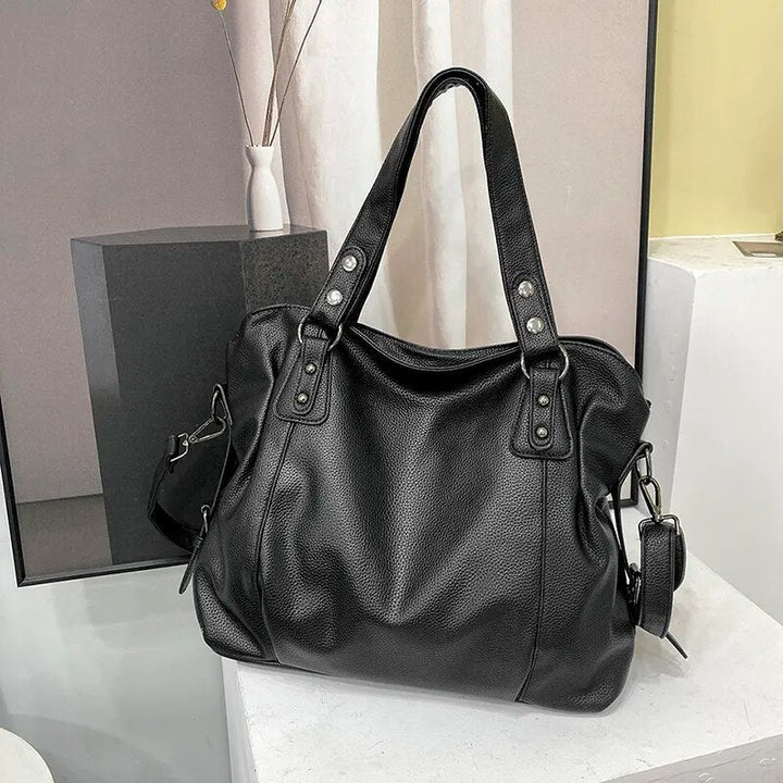 "Grand cabas similicuir grainé pour étudiants et professionnels, spacieux et élégant, disponible en beige, crème, marron, noi