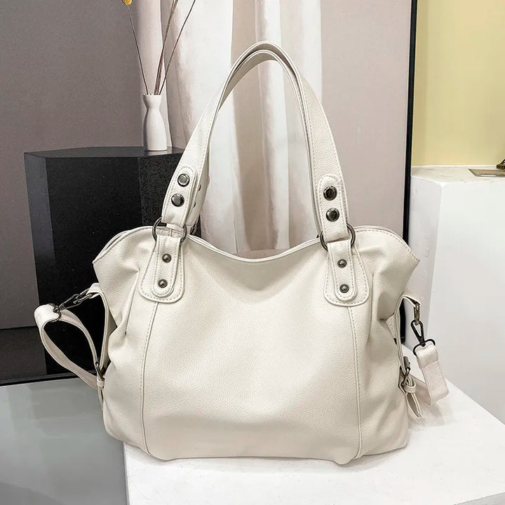"Grand cabas similicuir grainé pour étudiants et professionnels, spacieux et élégant, disponible en beige, crème, marron, noi