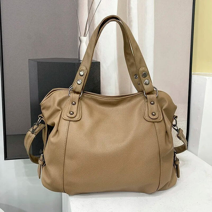 "Grand cabas similicuir grainé pour étudiants et professionnels, spacieux et élégant, disponible en beige, crème, marron, noi