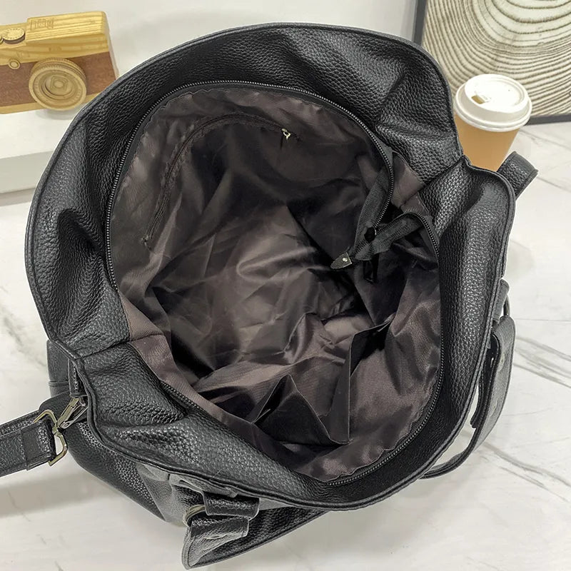 "Grand cabas similicuir grainé pour étudiants et professionnels, spacieux et élégant, disponible en beige, crème, marron, noi