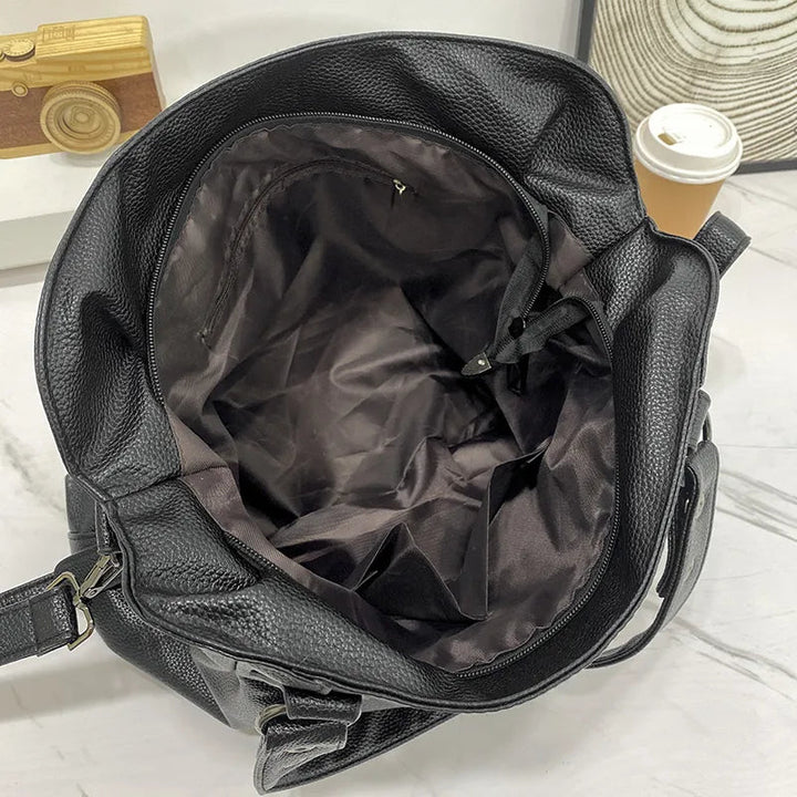"Grand cabas similicuir grainé pour étudiants et professionnels, spacieux et élégant, disponible en beige, crème, marron, noi