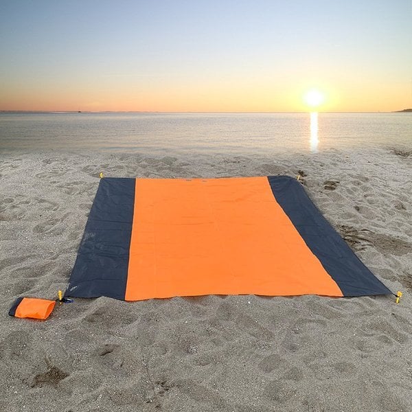 "Grande couverture de plage imperméable, 5-8 adultes, repousse sable et eau, polyester bleu, idéale pique-niques."