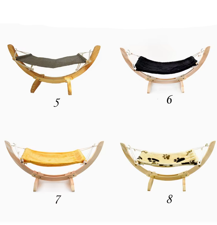 "Hamac moelleux pour chats, housse douce lavable, compatible lits bois, pour confort et élégance intérieurs."