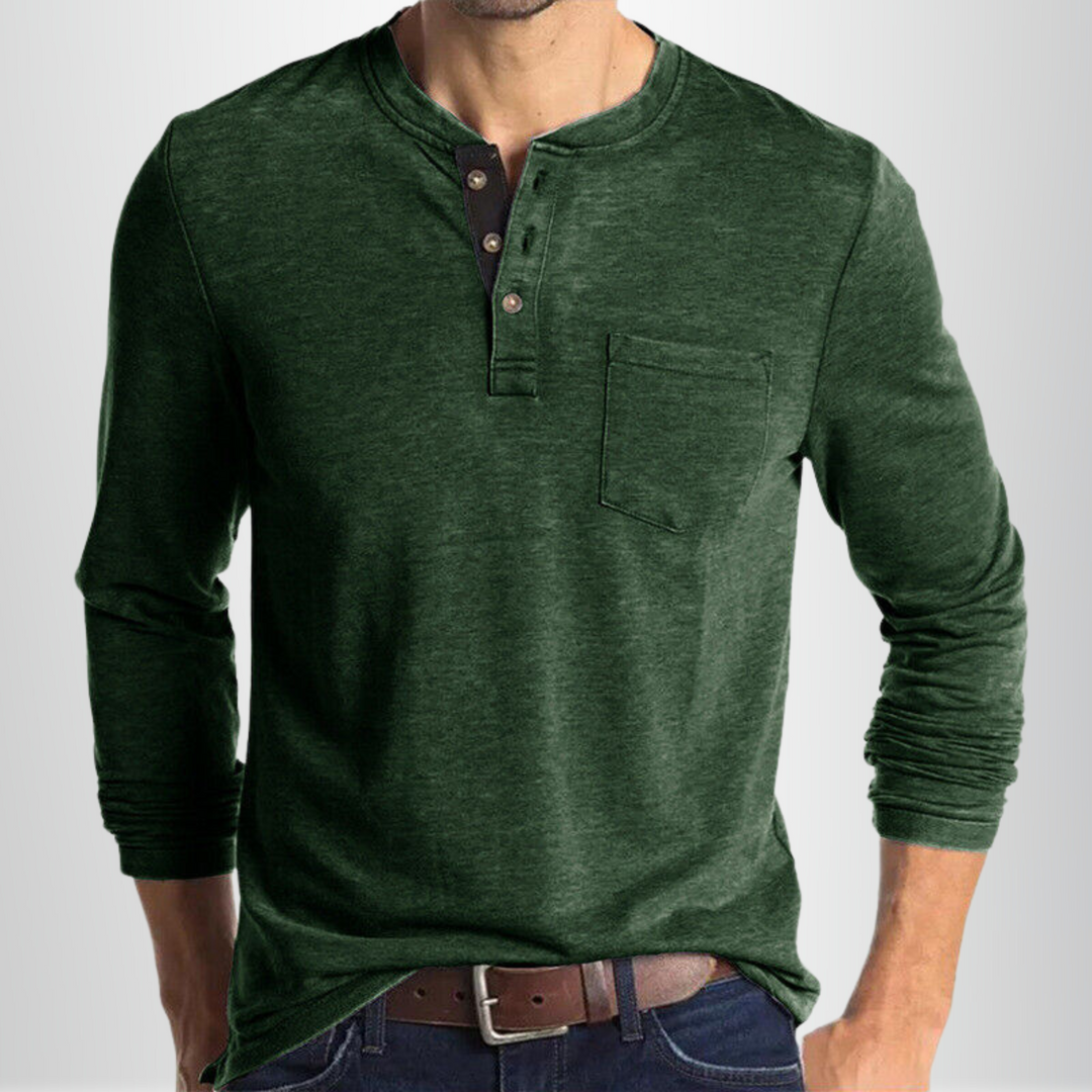 Henley manches longues homme blanc, coupe cintrée, tissu coton mélangé doux, parfait pour style classique et occasions divers